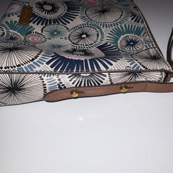 Fossil Faux Leather Blue Starburst Pattern Crossbody Bag Purse Medium Zip Top - Picture 11 of 16